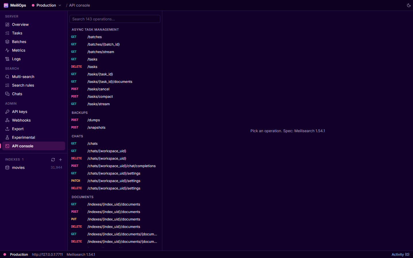 The API console